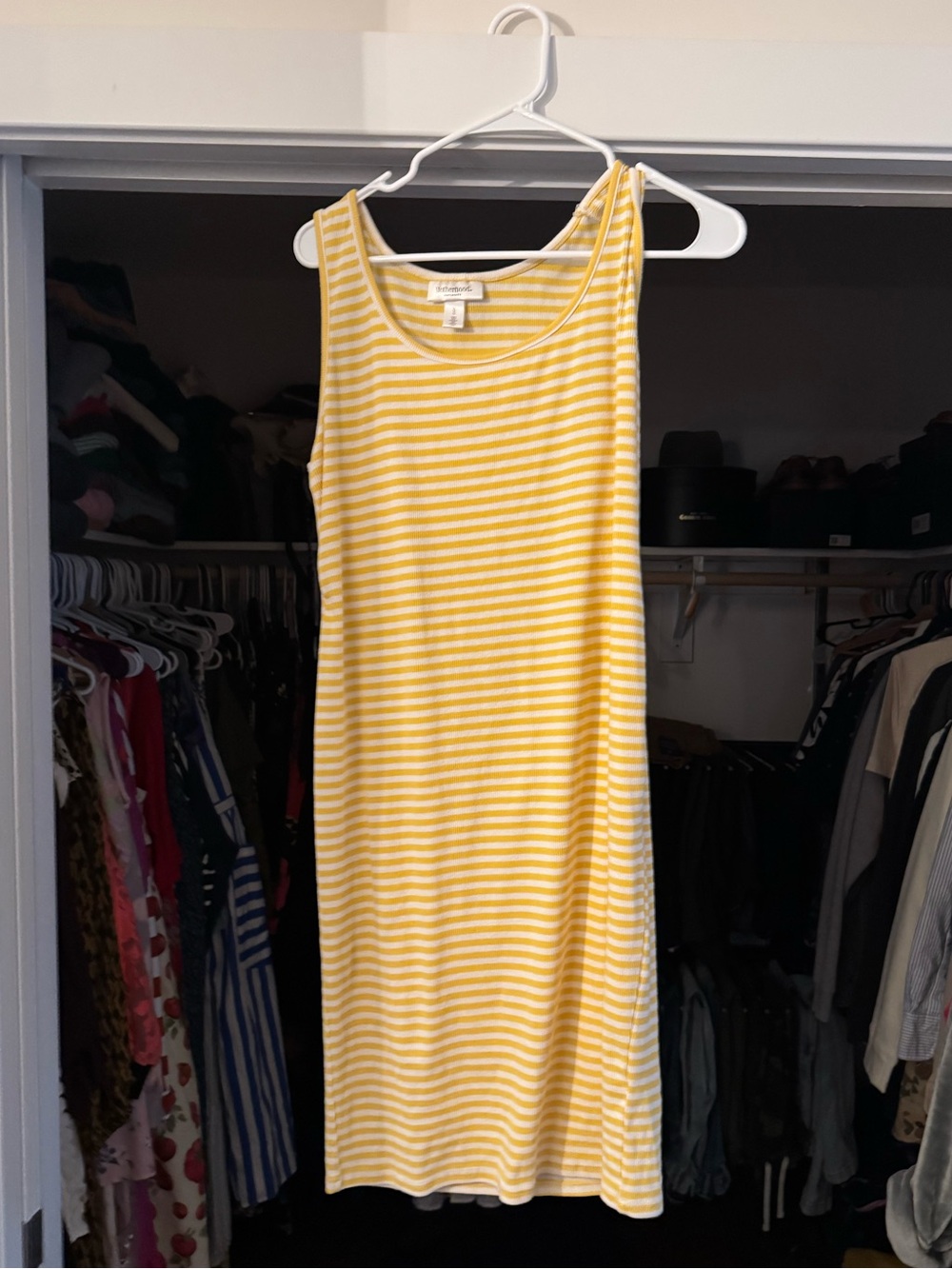 Motherhood Maternity Yellow and White Striped Midi Tank Dress